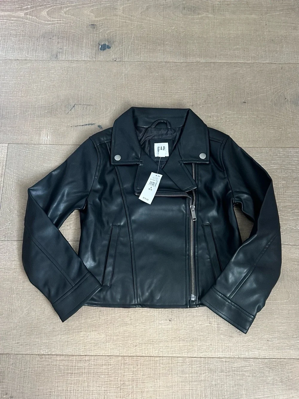 GAP Black Faux Leather Asymmetrical Moto Jacket